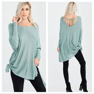 Mint side Tie light weight long sleeve knit top